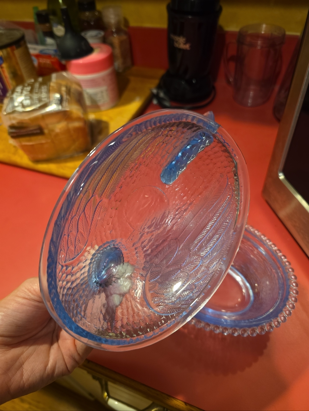 Indian Blue Glass Hen on Nest Candy Dish Perfect Condition - Picture 4 of 5